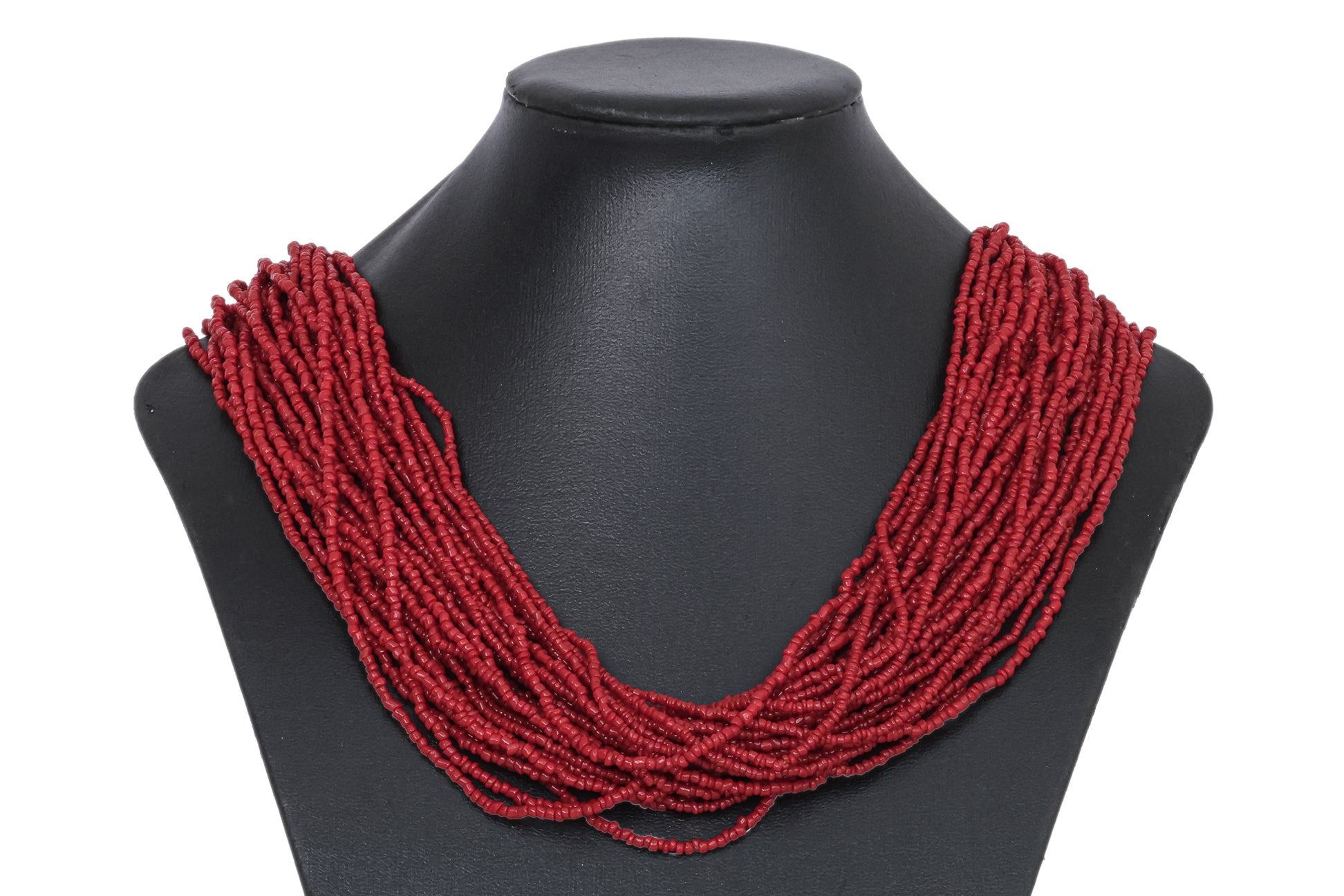 A MULTI-STRAND RED CORAL BEAD NECKLACE