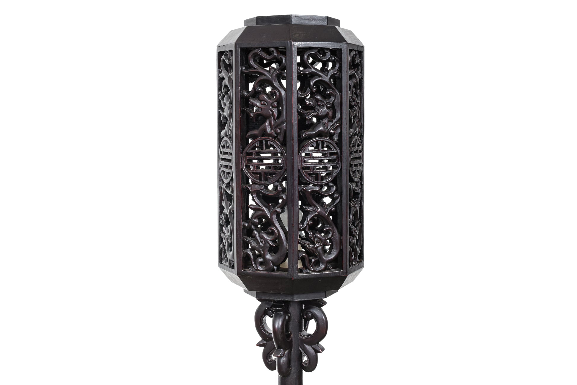 A PAIR OF BLACK LACQUER WOOD LANTERNS