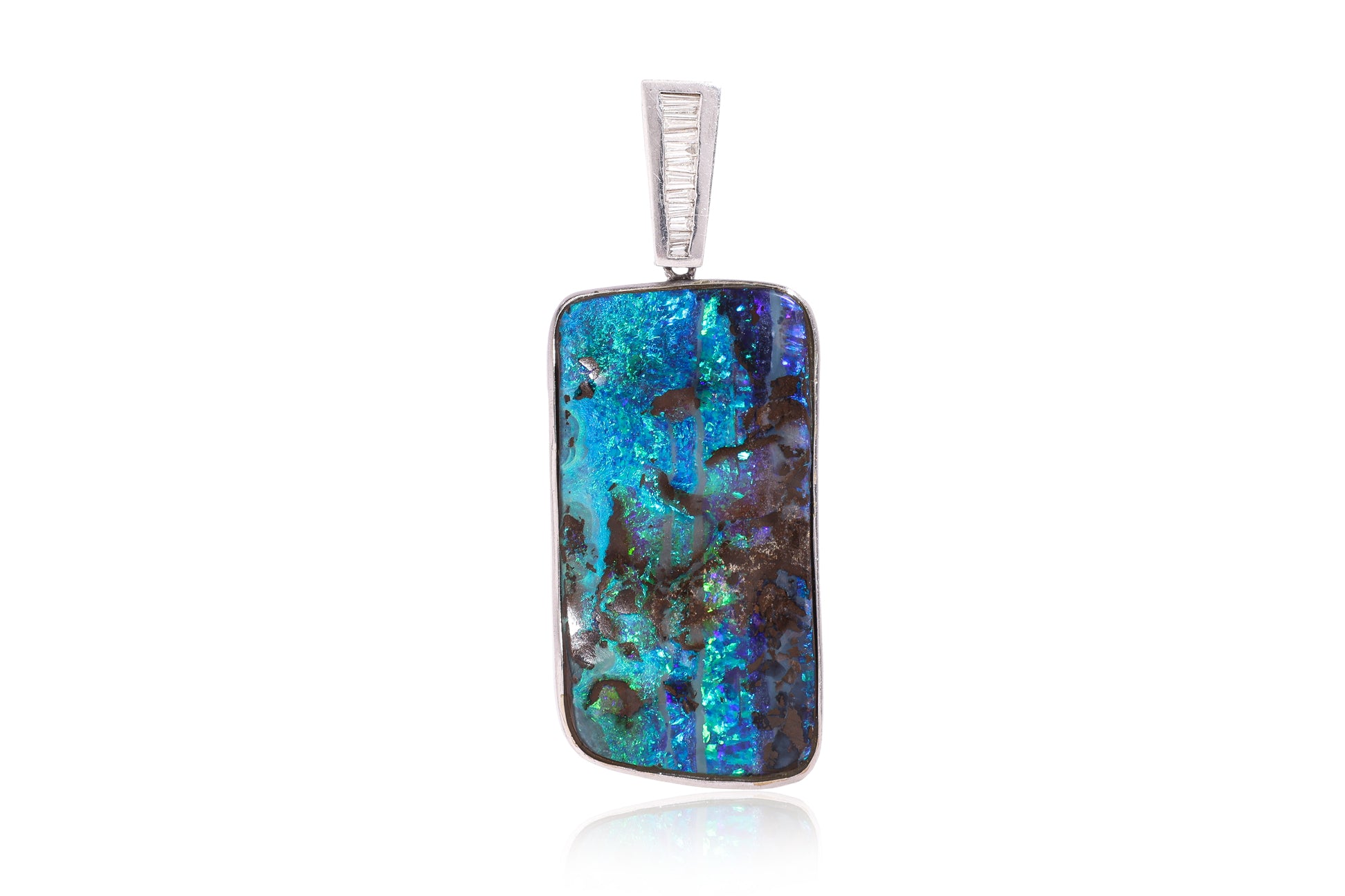 A LARGE BOULDER OPAL AND DIAMOND PENDANT