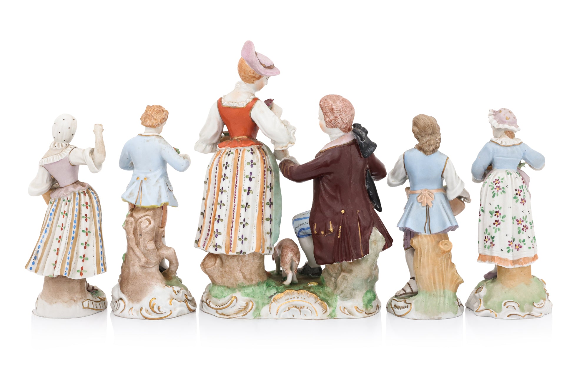 A GROUP OF FIVE DRESDEN PORCELAIN FIGURES