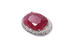 A LEAD GLASS FILLED RUBY, PINK SAPPHIRE AND DIAMOND PENDANT BROOCH