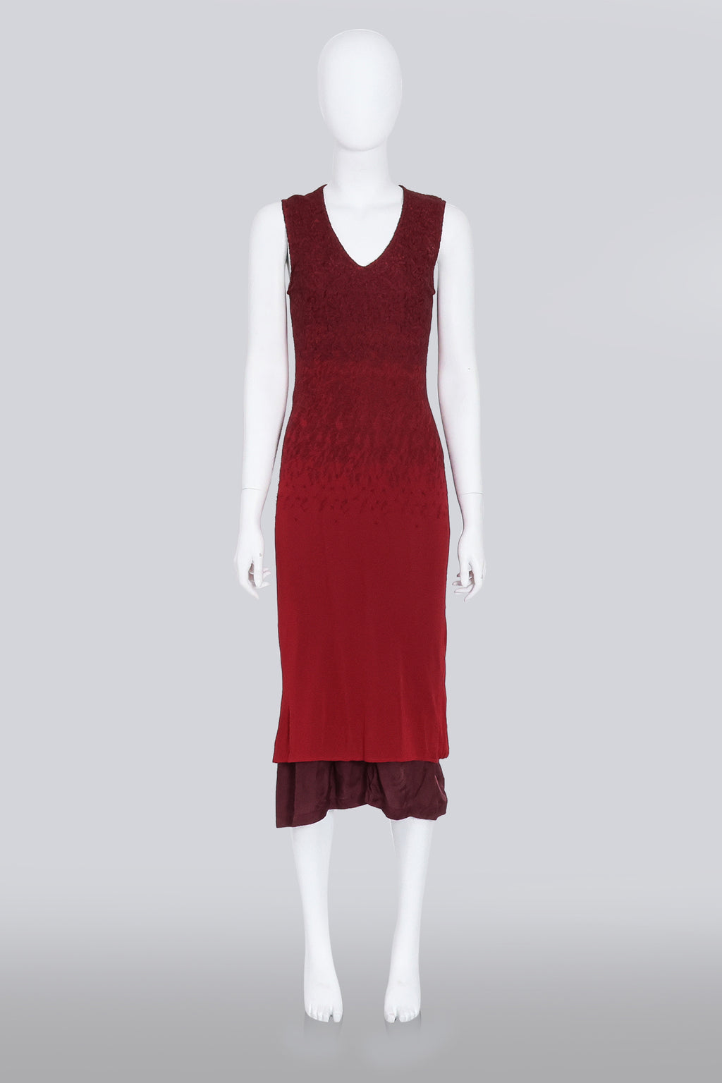 DRIES VAN NOTEN - RED EMBROIDERED DRESS WITH SLIP
