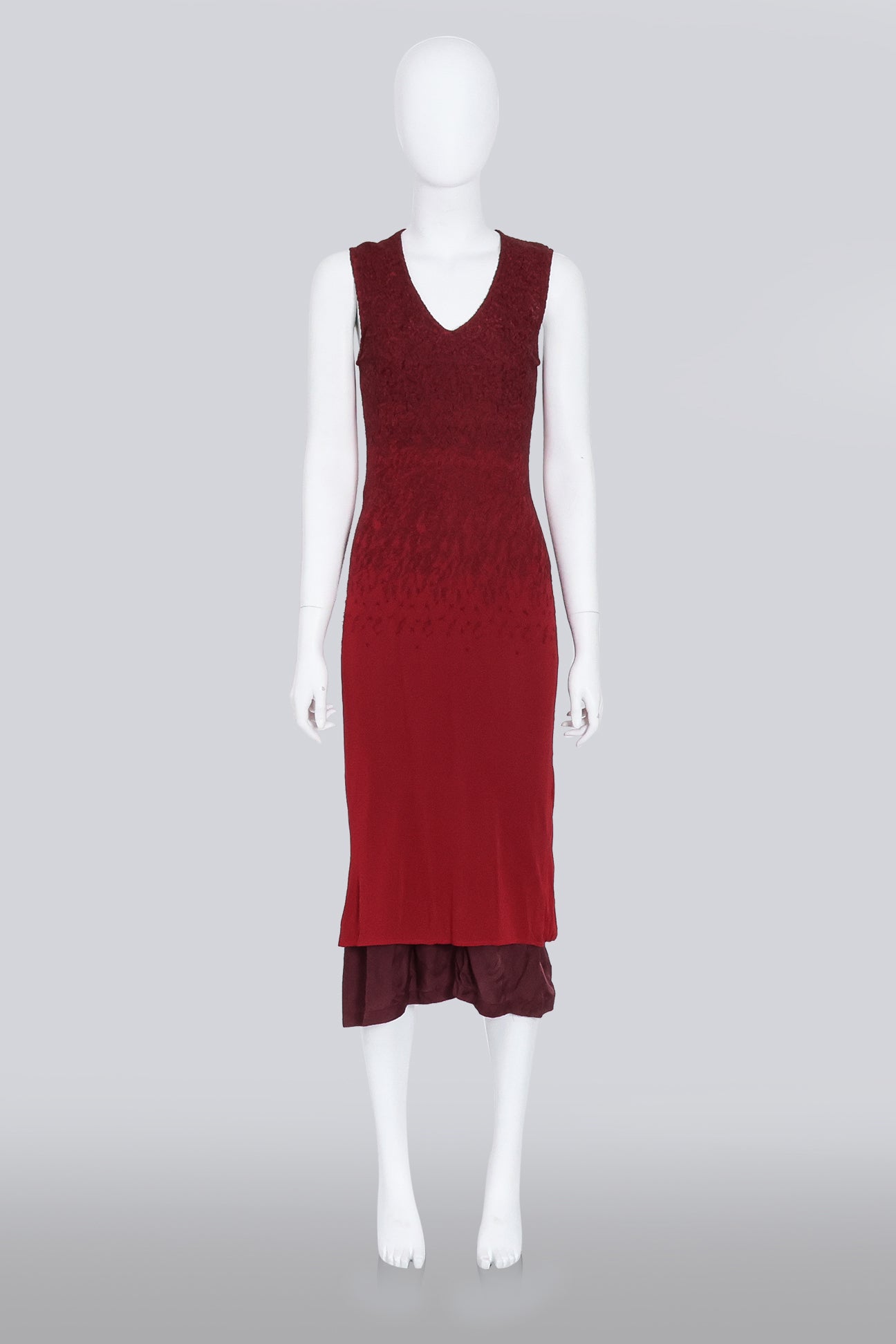DRIES VAN NOTEN - RED EMBROIDERED DRESS WITH SLIP