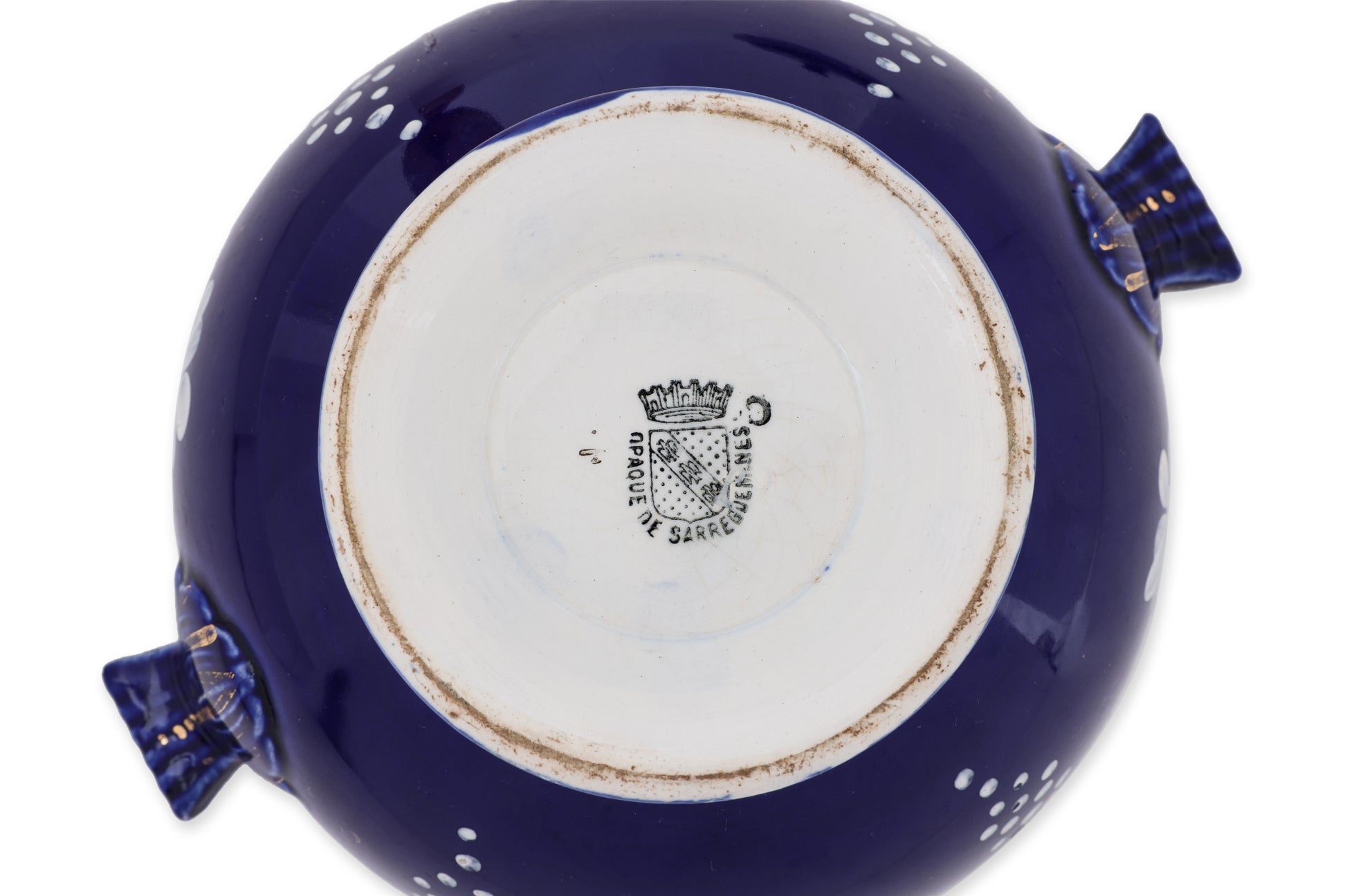A SARREGUEMINES RICE BOWL AND A BOMEHIAN RUBY GLASS VASE