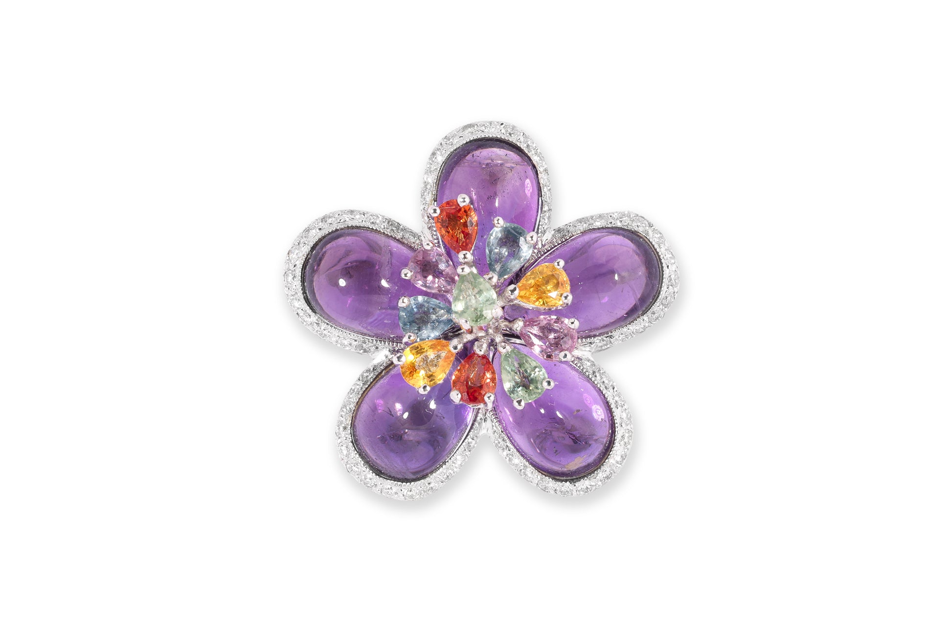 A MULTI-COLOUR GEM AND DIAMOND RING