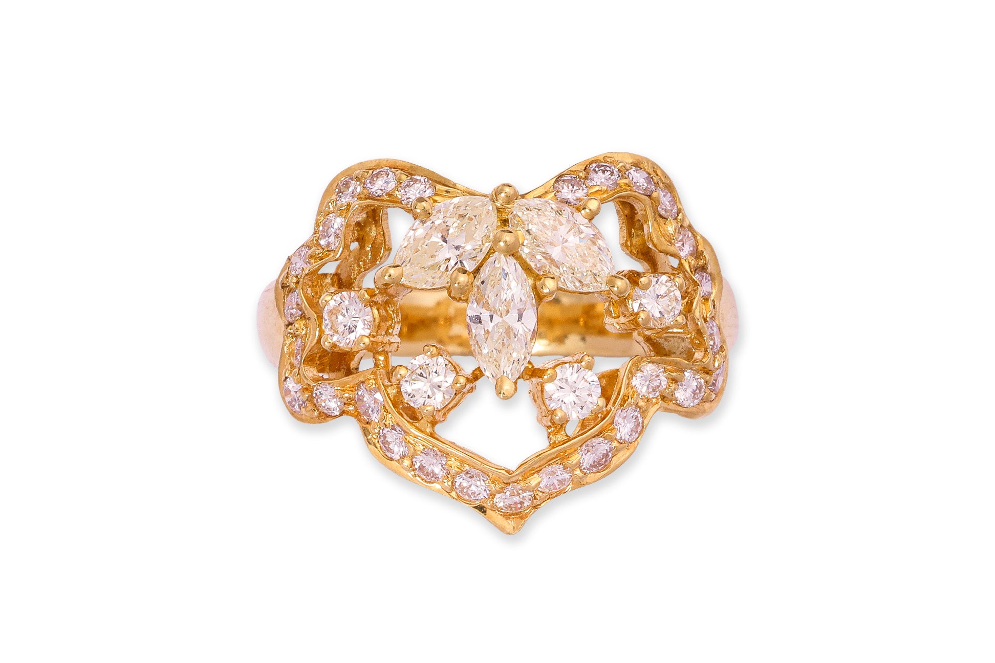 A HIGH KARAT GOLD DIAMOND 'LEAF' RING