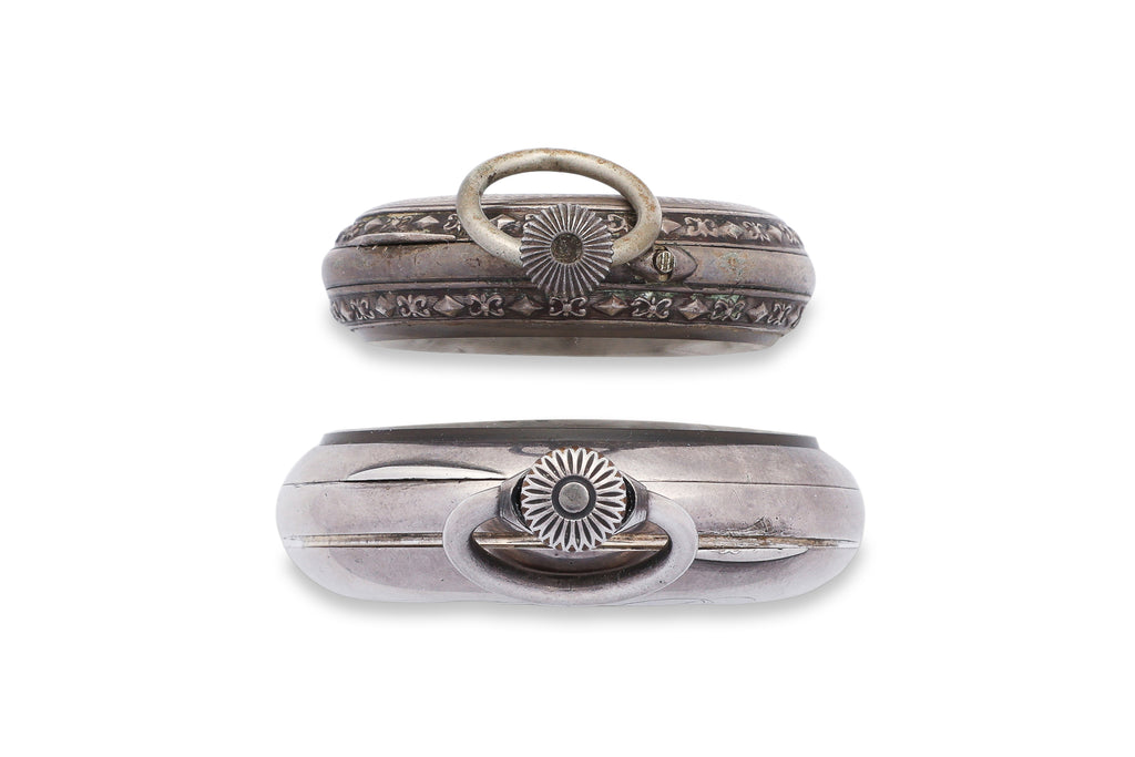 TWO SILVER CASED POCKET WATCHES
