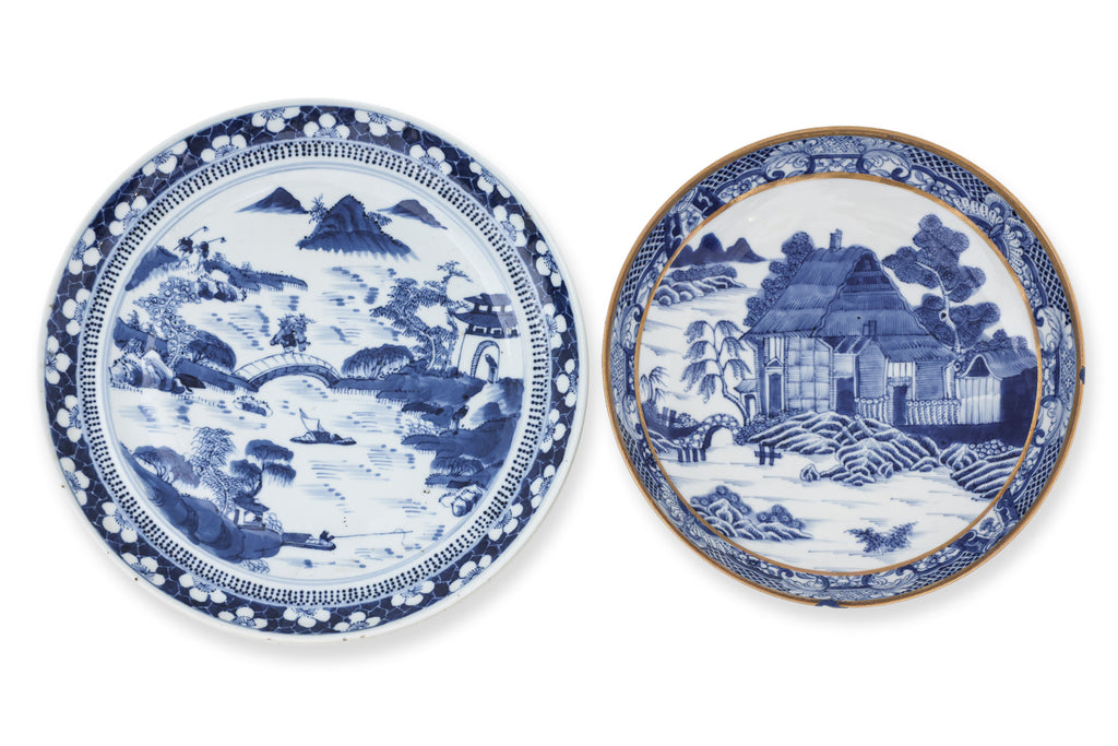 TWO BLUE AND WHITE DISHES