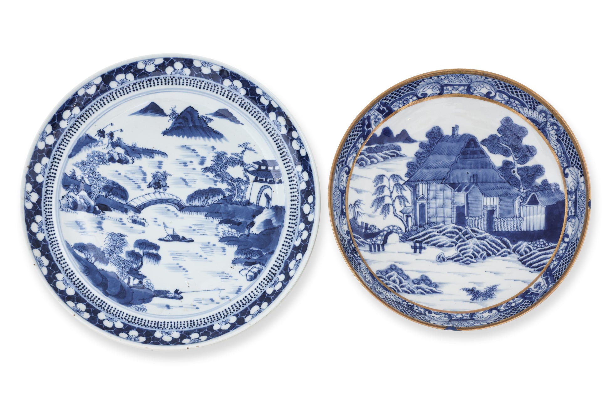 TWO BLUE AND WHITE DISHES