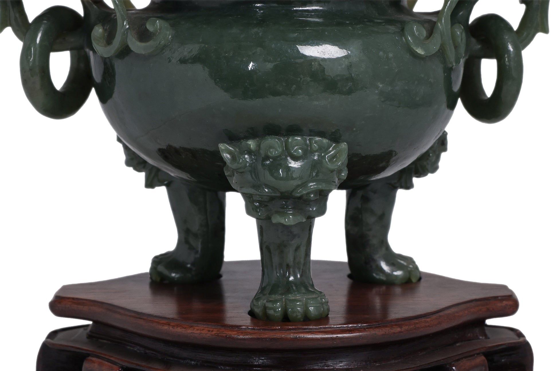 A GREEN JADE TRIPOD CENSER AND COVER