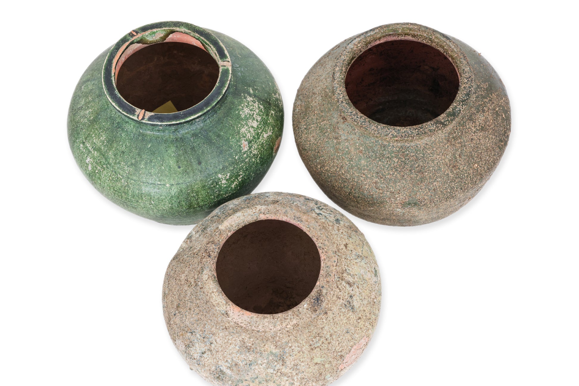 THREE GREEN-GLAZED JARS