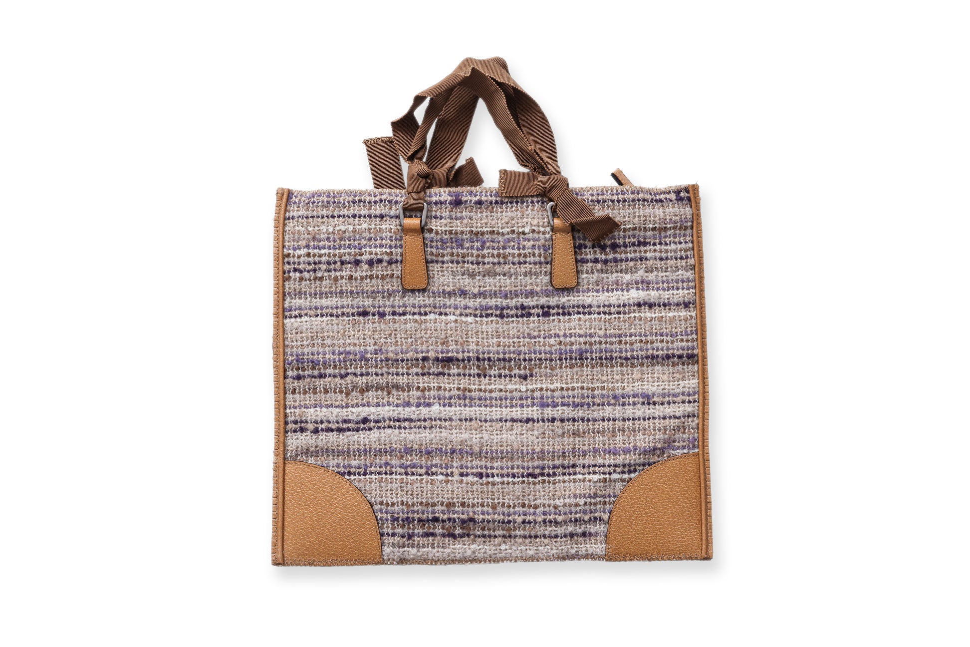 PRADA - A TWEED AND LEATHER TOTE BAG