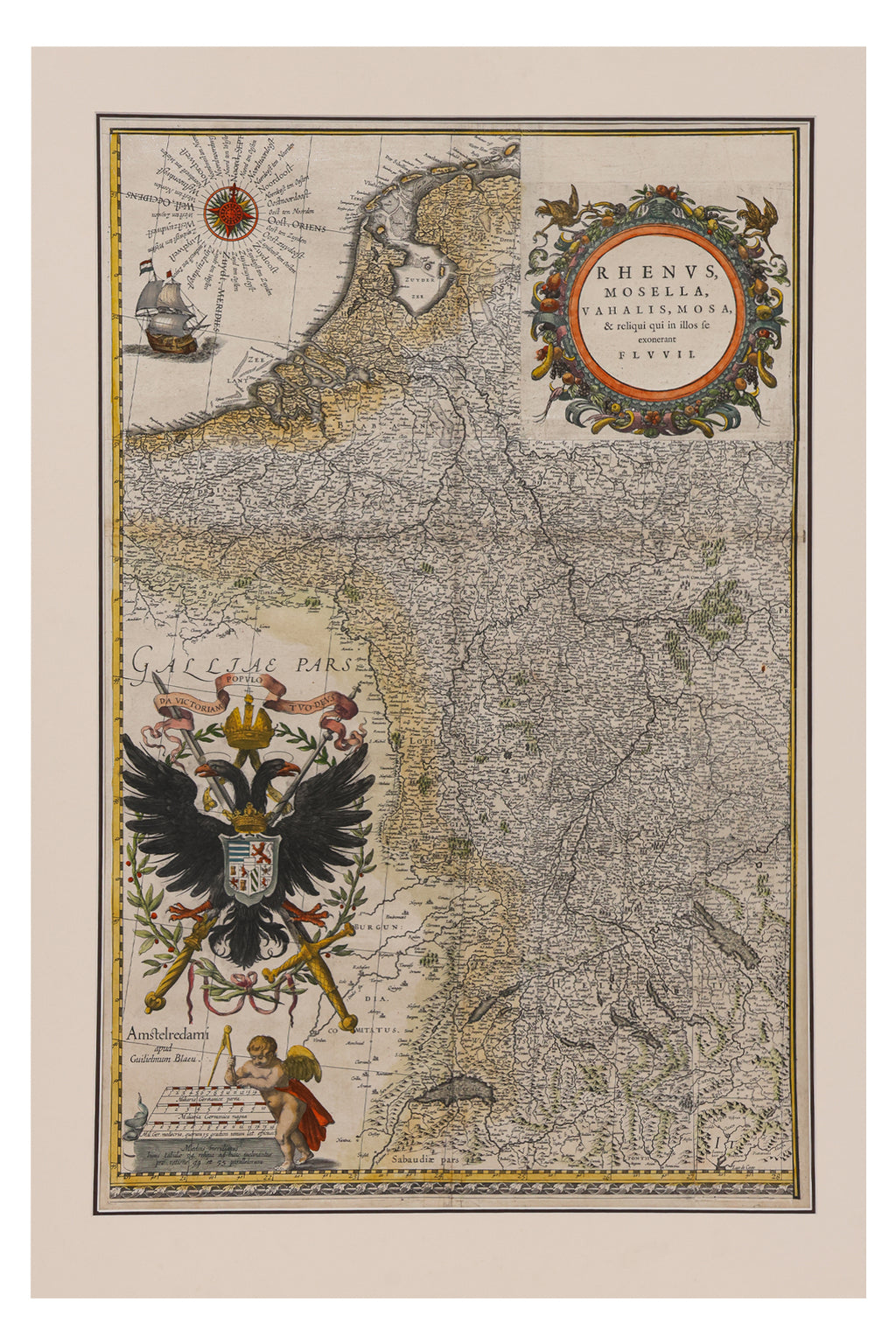 RHENUS, MOSELLA, VAHALIS, MOSA... WILLEM JANSZOON BLAEU, 1635