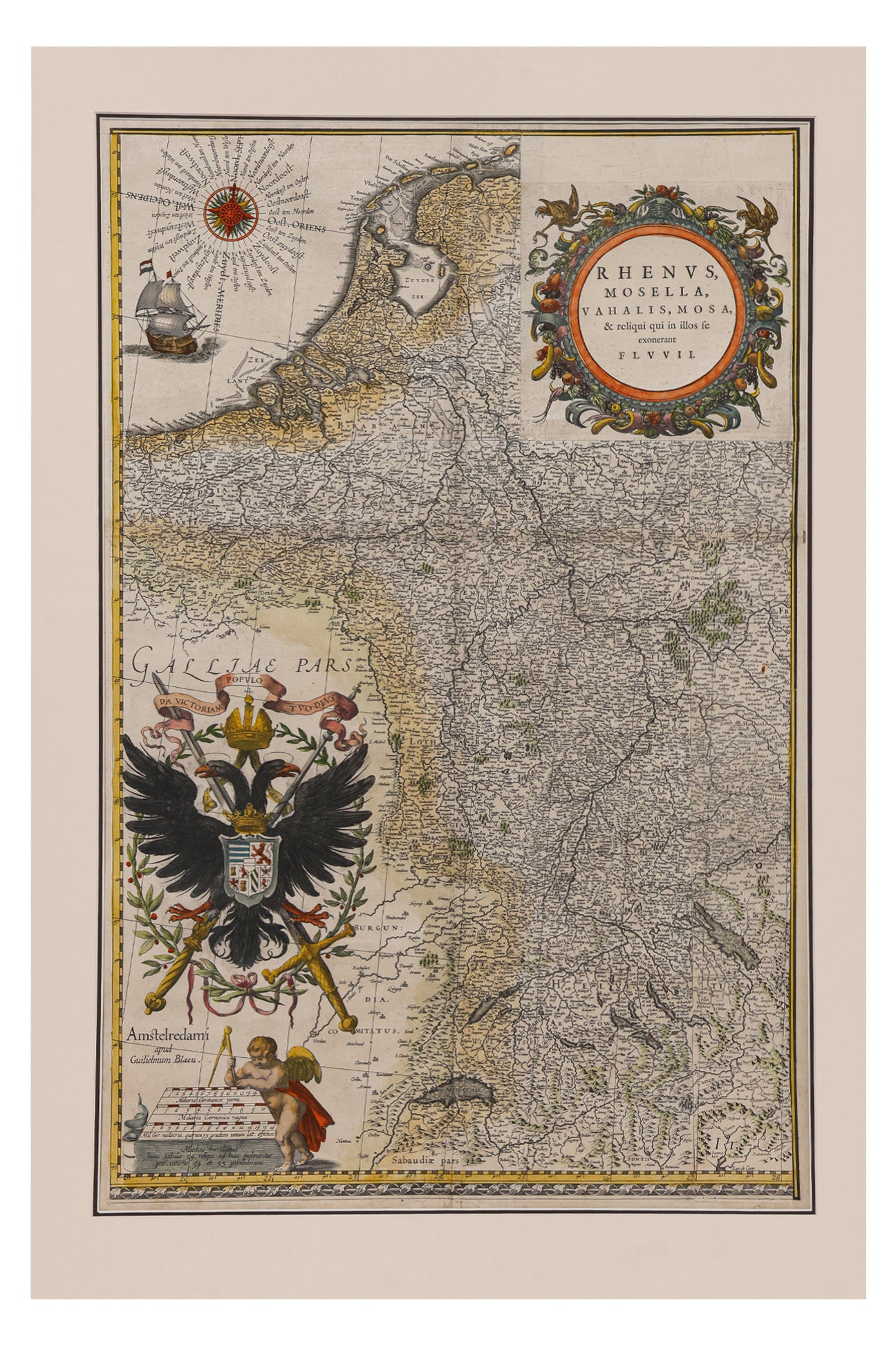 RHENUS, MOSELLA, VAHALIS, MOSA... WILLEM JANSZOON BLAEU, 1635