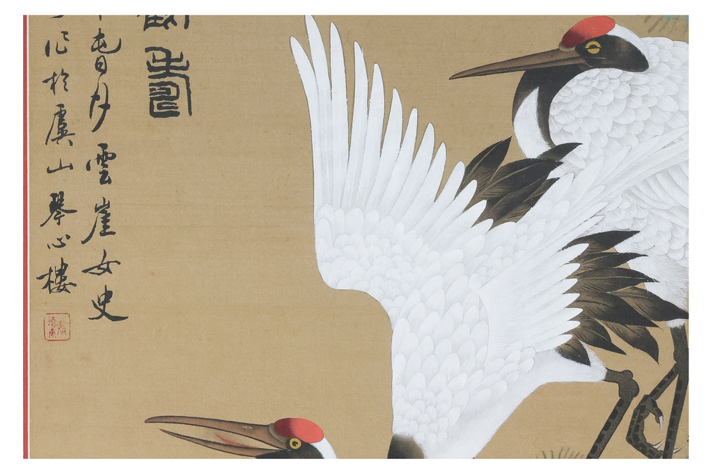 A CHINESE SCHOOL SILK PAINTING OF CRANES