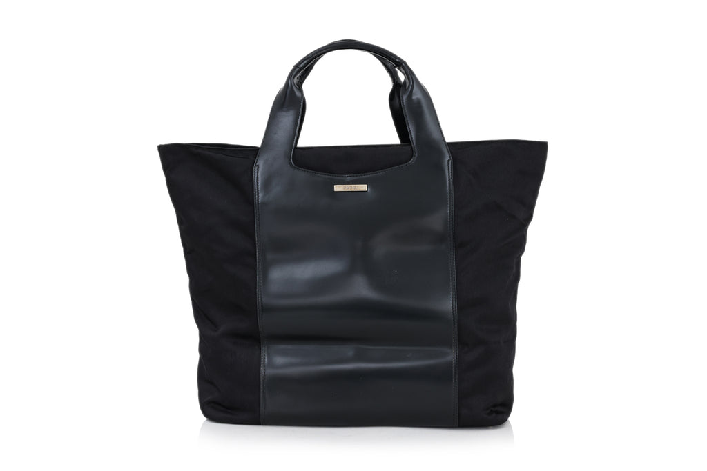 GUCCI - A LARGE LEATHER AND CANVAS TOTE