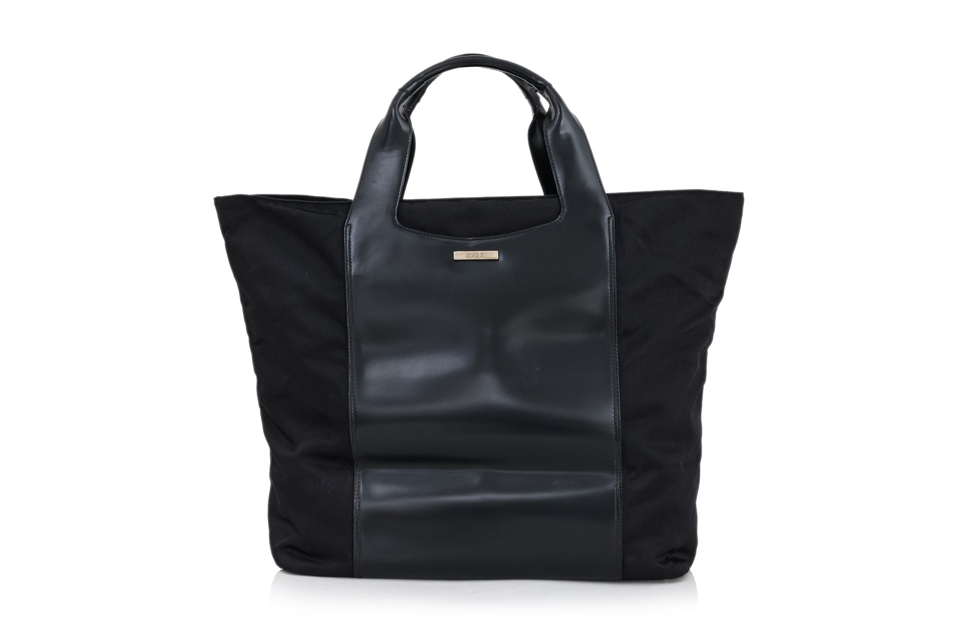 GUCCI - A LARGE LEATHER AND CANVAS TOTE