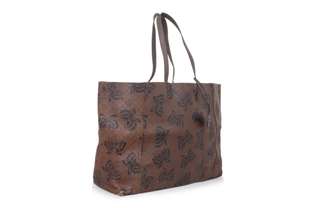 BOTTEGA VENETA - A BROWN LEATHER INTRECCIOMIRAGE PAPILLON TOTE BAG