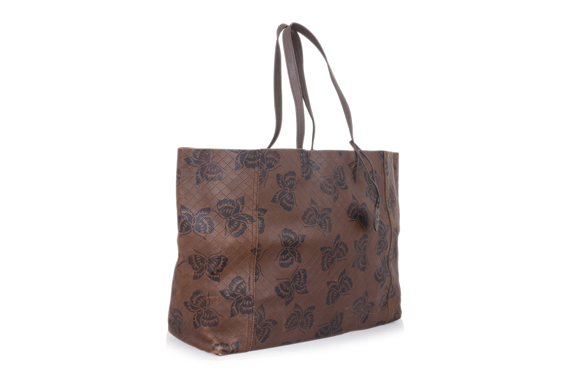 BOTTEGA VENETA - A BROWN LEATHER INTRECCIOMIRAGE PAPILLON TOTE BAG