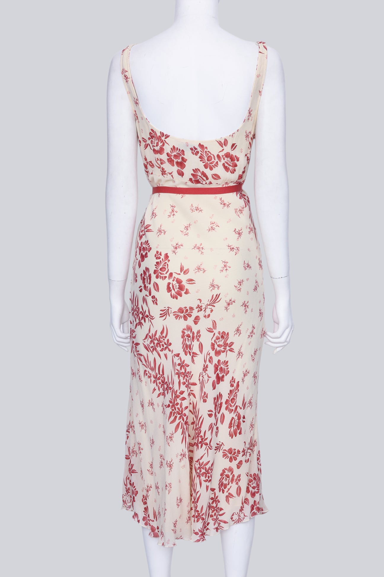 BLUGIRL BLUMARINE - A WHITE AND RED FLORAL MIDI DRESS
