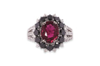 A TOURMALINE, BLACK DIAMOND AND DIAMOND RING