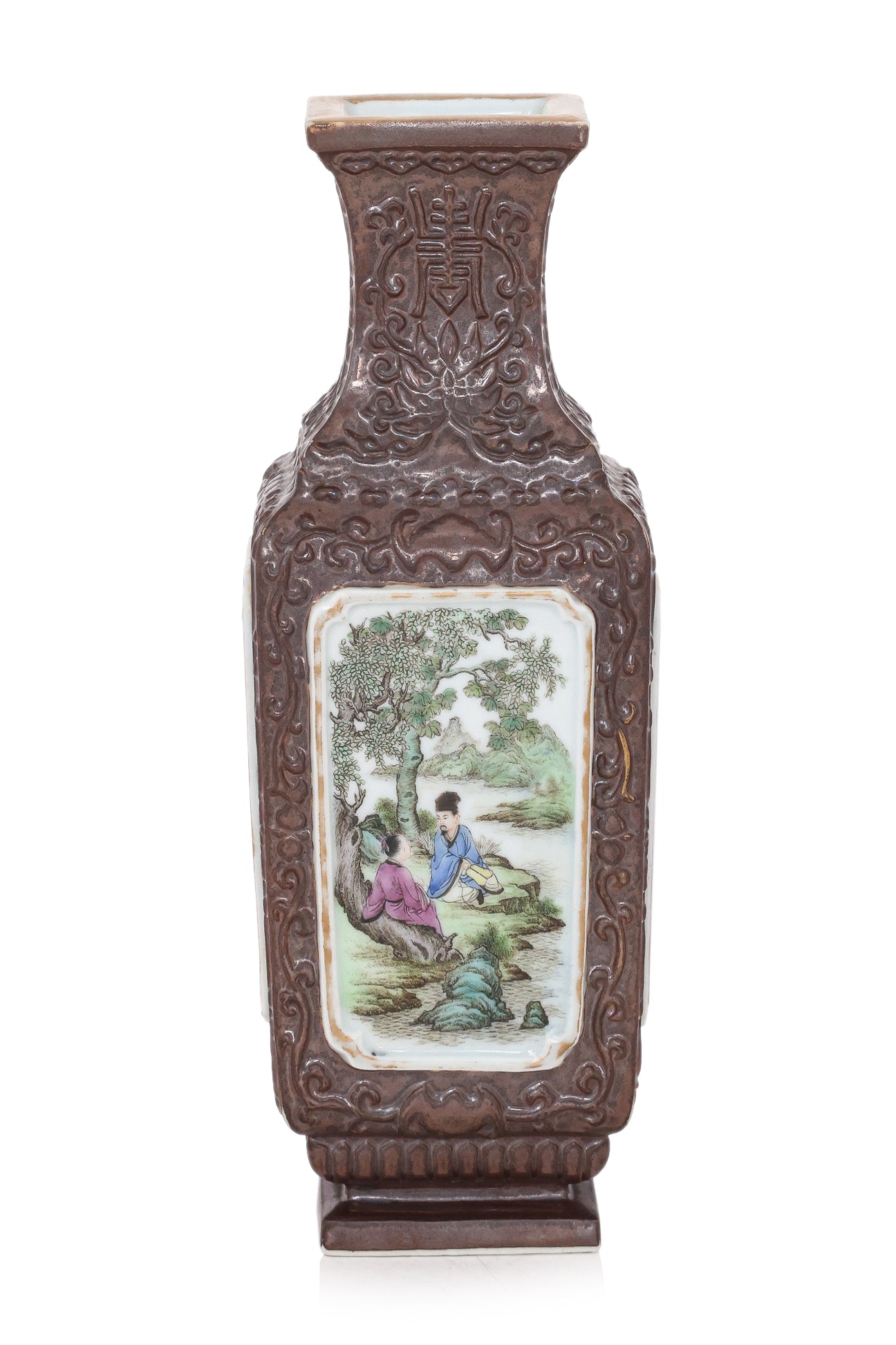 A CAFE-AU-LAIT GROUND FAMILLE ROSE VASE