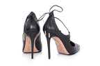 AQUAZZURA CHRISTY - A PAIR OF BLACK LEATHER LACE-UP HEEL