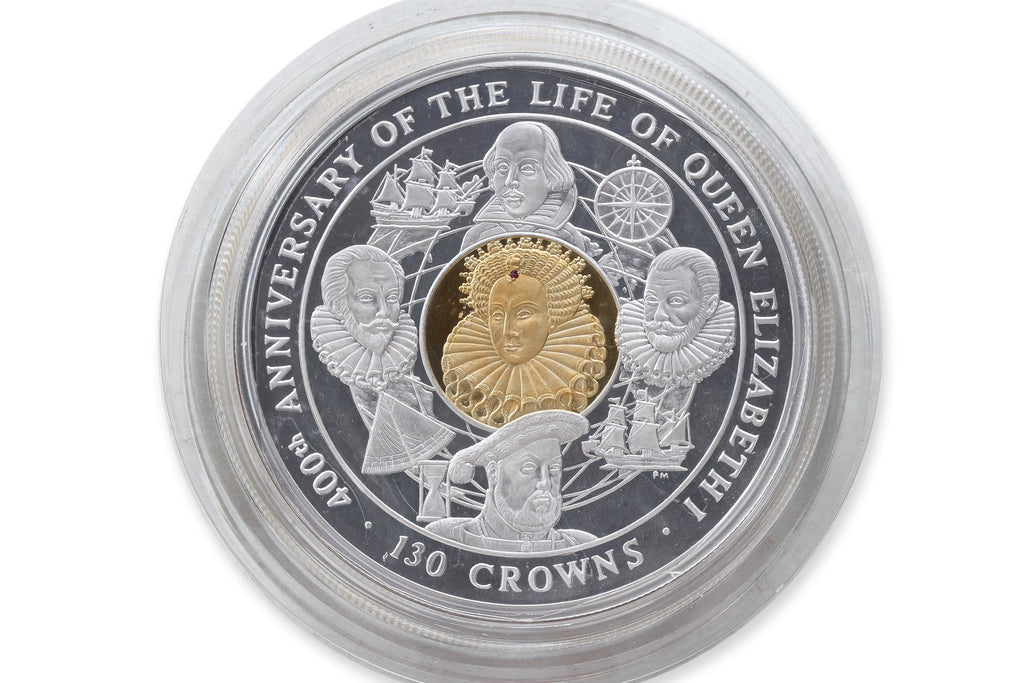 GREAT BRITAIN, ISLE OF MAN, 2003, 130 CROWNS, 400TH ANNIVERSARY OF QUEEN ELIZABETH, 4KG SILVER COIN
