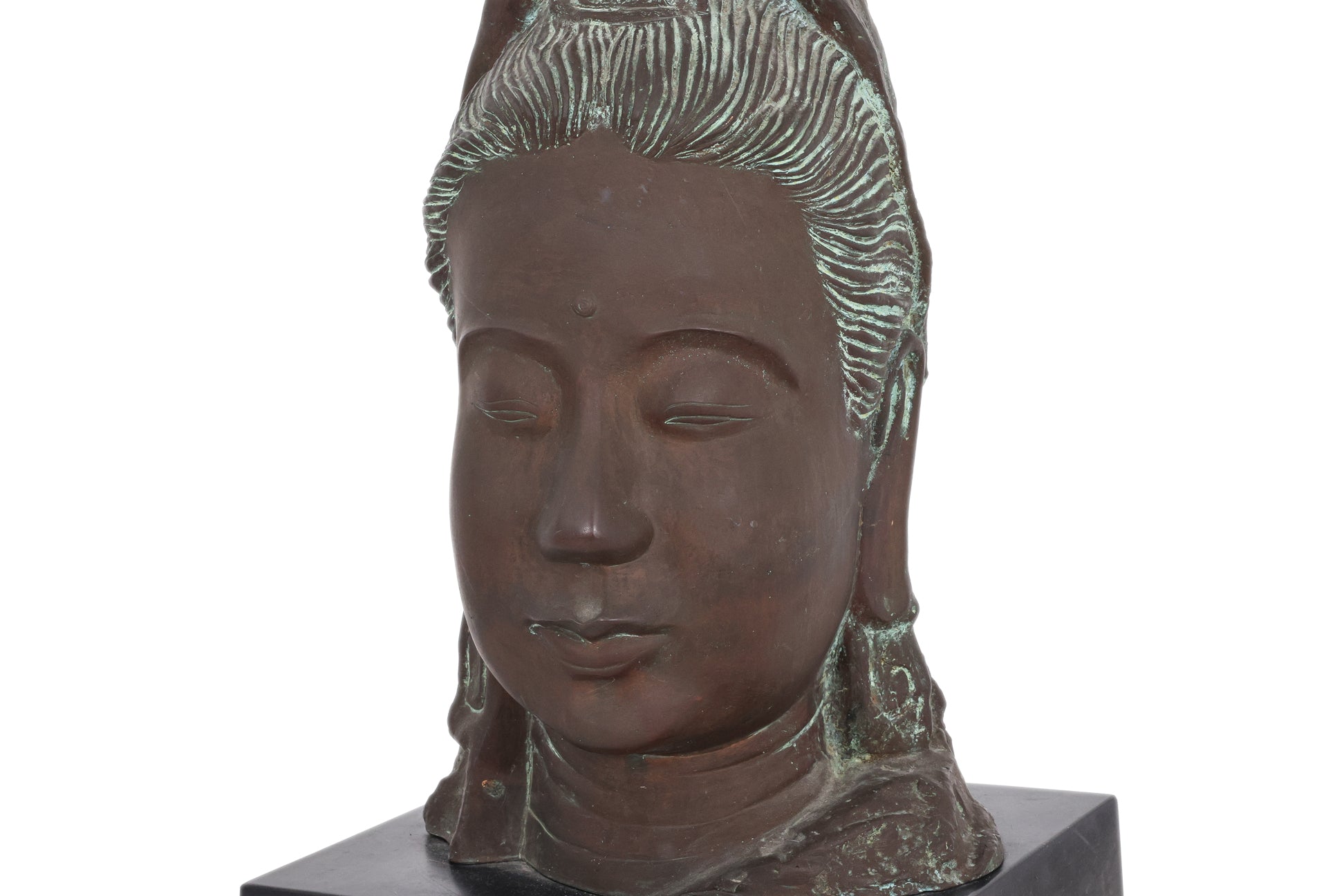 A BRONZE HEAD OF GUAN YIN