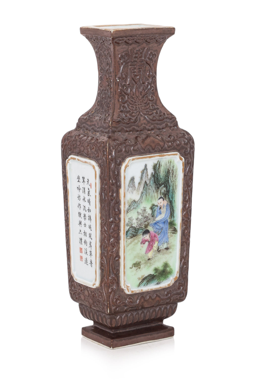 A CAFE-AU-LAIT GROUND FAMILLE ROSE VASE