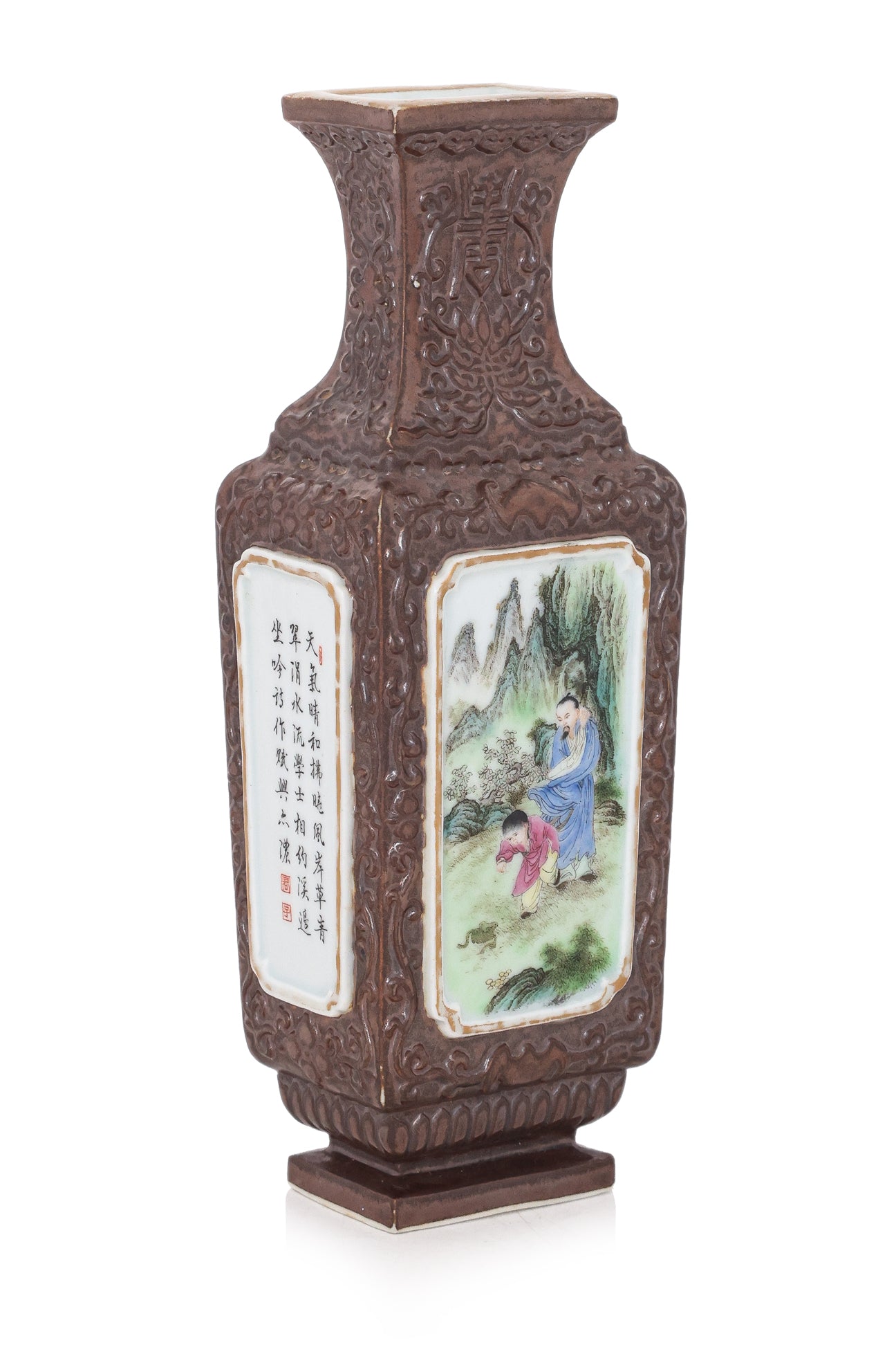 A CAFE-AU-LAIT GROUND FAMILLE ROSE VASE