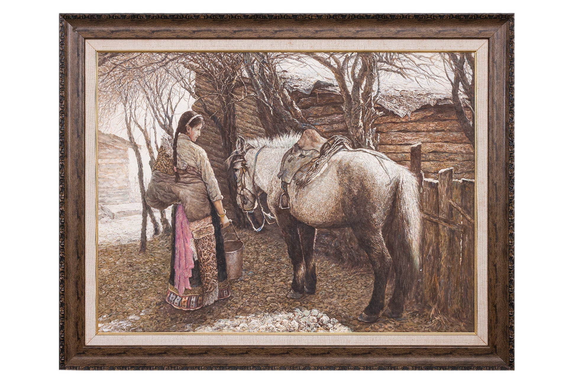 YONG JIN (CHINESE, 20TH CENTURY) - A LADY BESIDE A HORSE