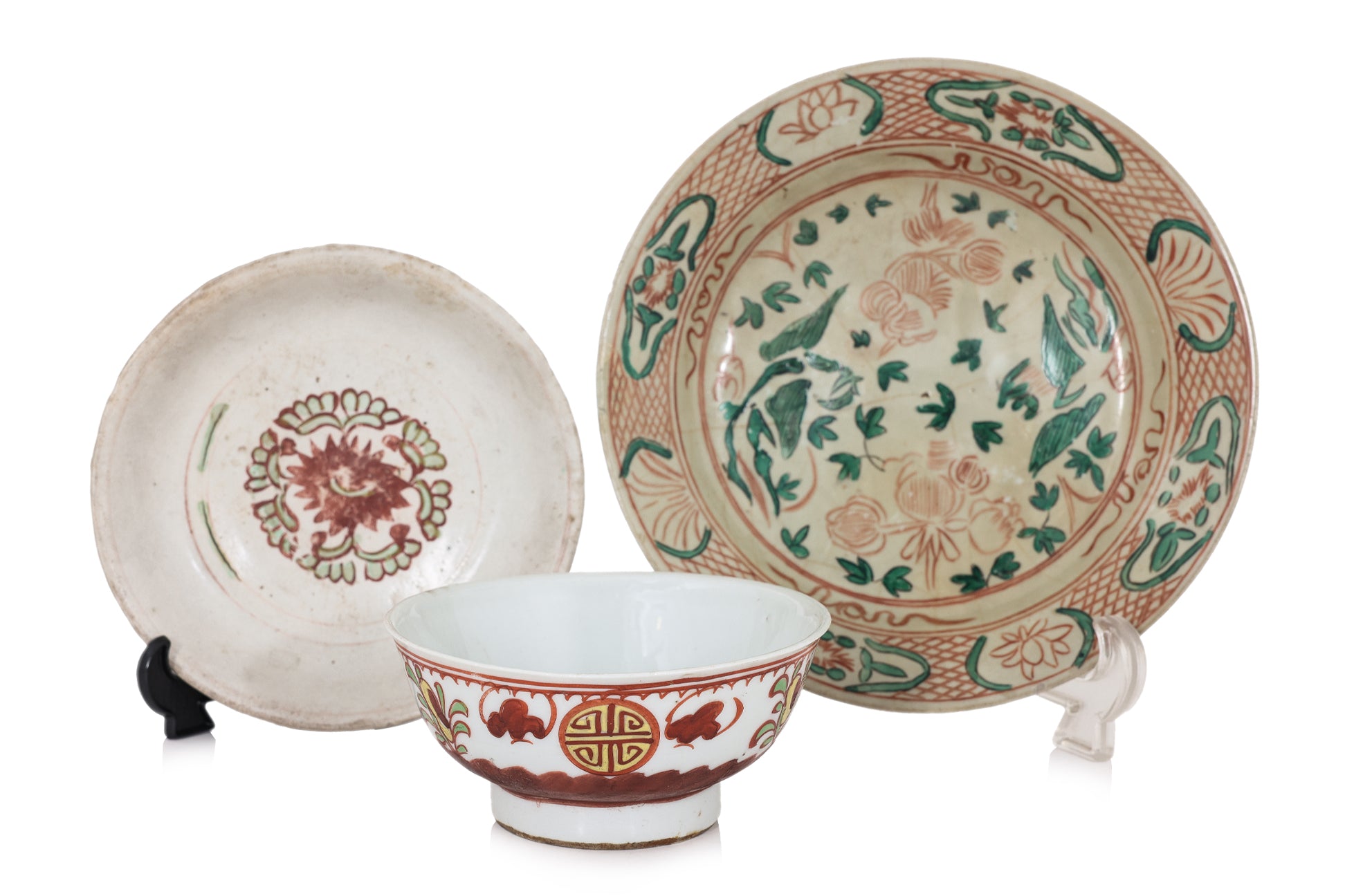 A GROUP OF THREE POLYCHROME WARES