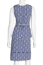 MARNI - A BLUE AND WHITE GEOMETRIC BELTED TOP AND SKIRT SET, SUMMER EDITION 2013