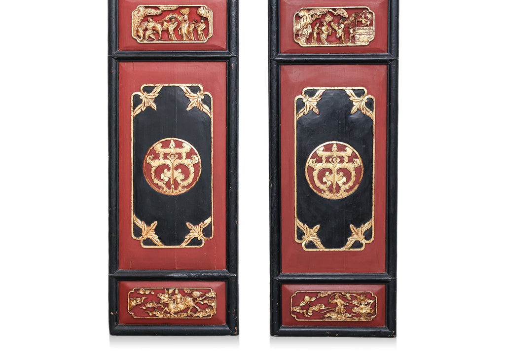 THREE PARCEL GILT AND LACQUER PANELS