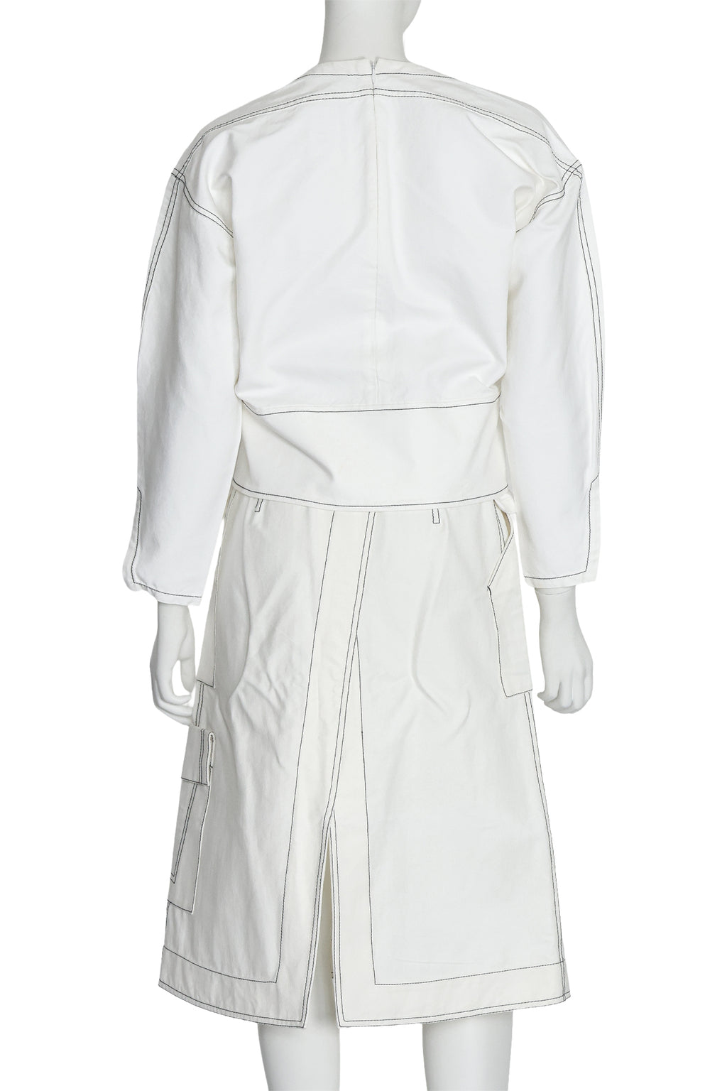 3.1 PHILLIP LIM - A WHITE TOP AND SKIRT ENSEMBLE WITH CONTRAST STITCHING