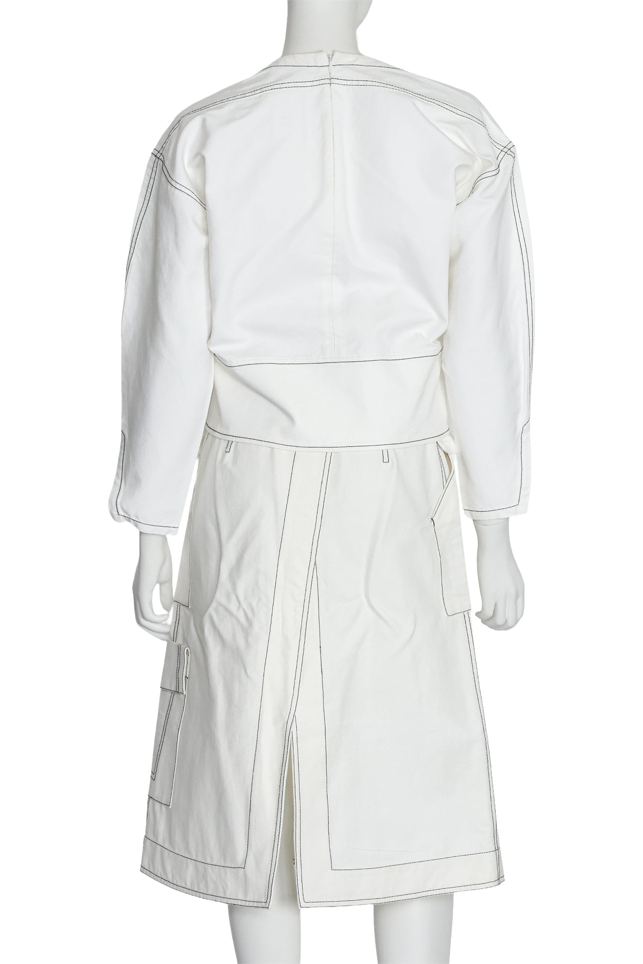 3.1 PHILLIP LIM - A WHITE TOP AND SKIRT ENSEMBLE WITH CONTRAST STITCHING