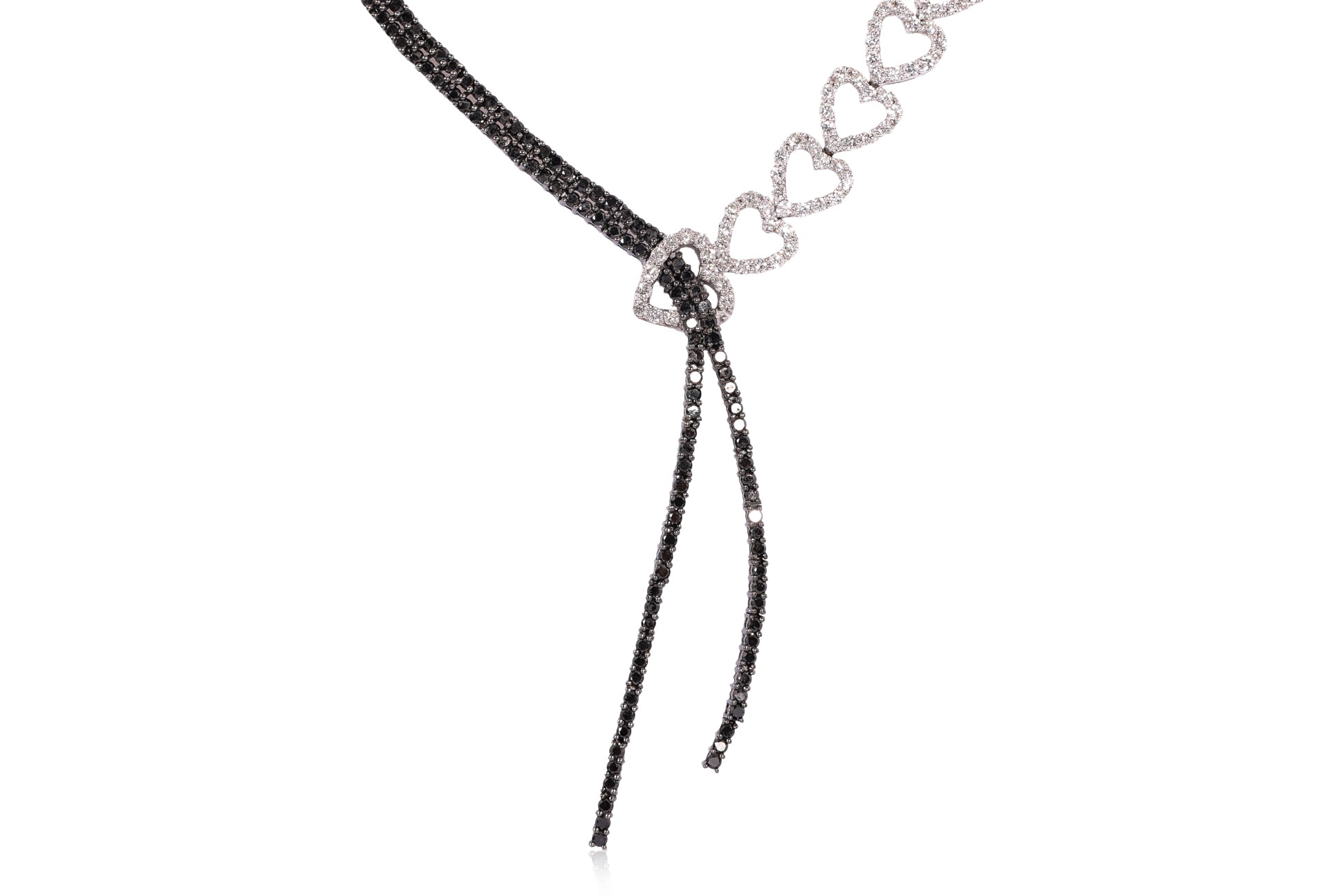 A DIAMOND AND BLACK DIAMOND TWO TONE 'RIBBON' NECKLACE