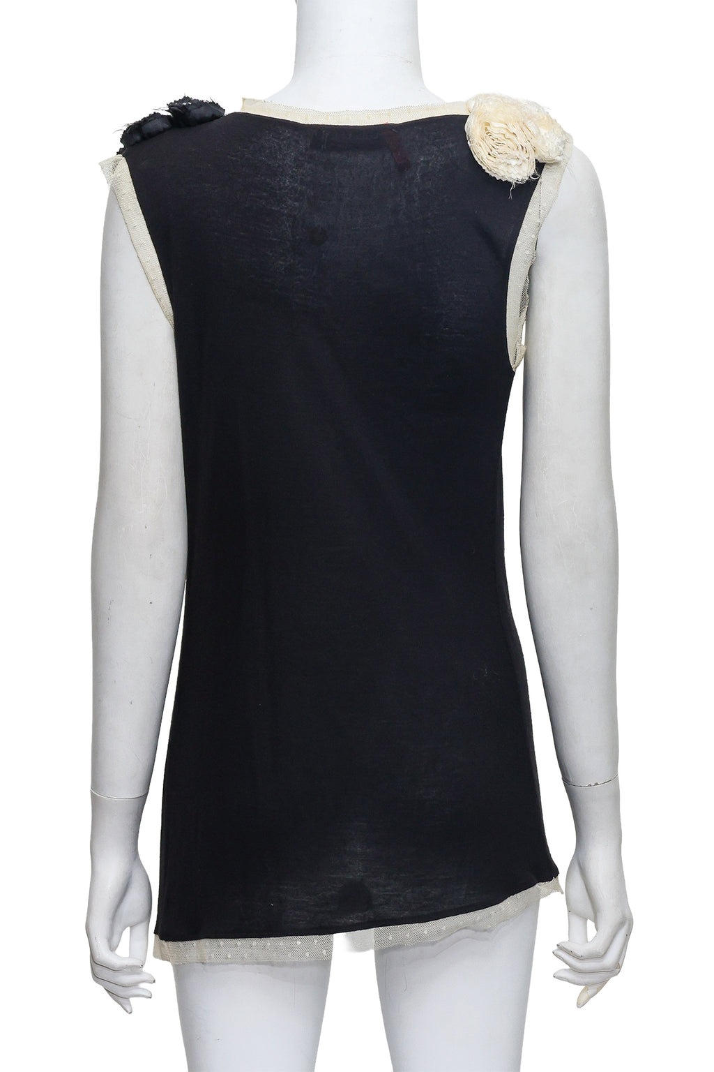 VALENTINO - A BLACK 'T-SHIRT COUTURE' TOP WITH FLORAL APPLIQUÉ