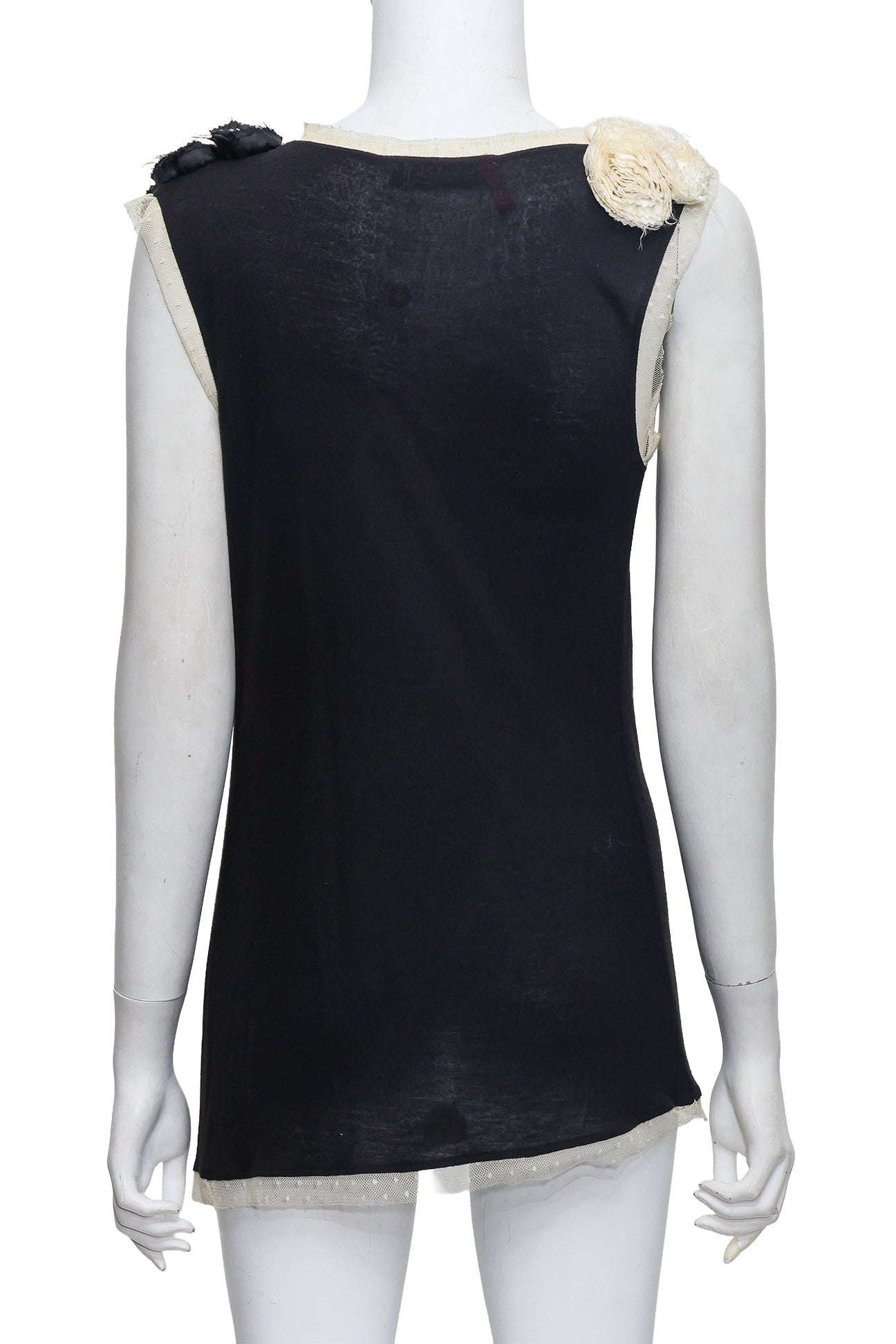 VALENTINO - A BLACK 'T-SHIRT COUTURE' TOP WITH FLORAL APPLIQUÉ