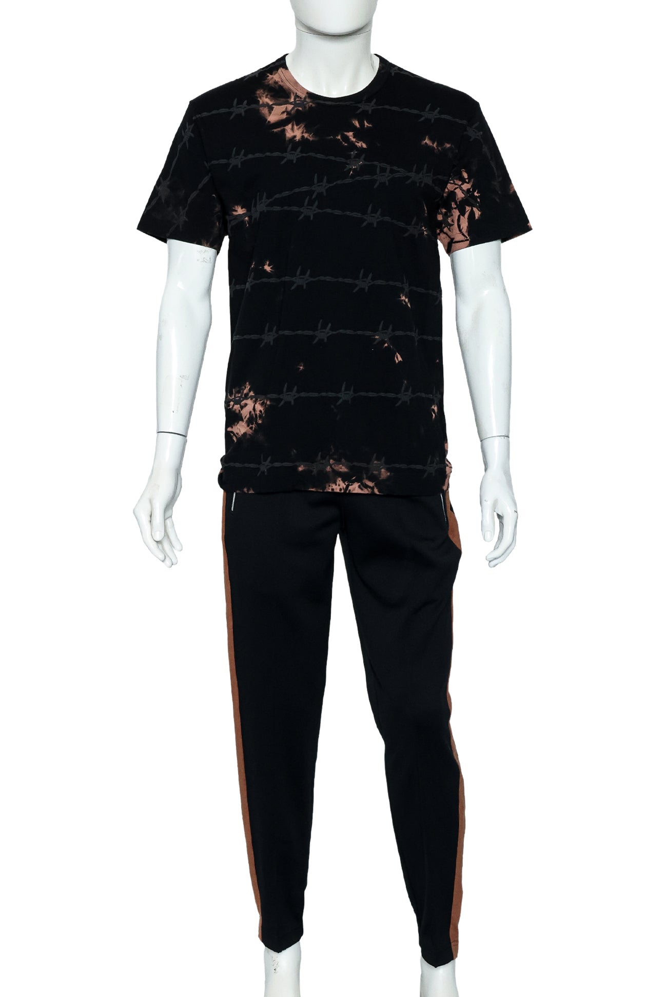 COMME DES GARCONS HOMME PLUS - A BLACK AND ORANGE T-SHIRT AND TRACK PANTS ENSEMBLE
