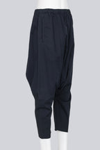 COMME DES GARCONS - A PAIR OF 2014 COTTON BLEND NAVY DROP CROTCH TROUSERS