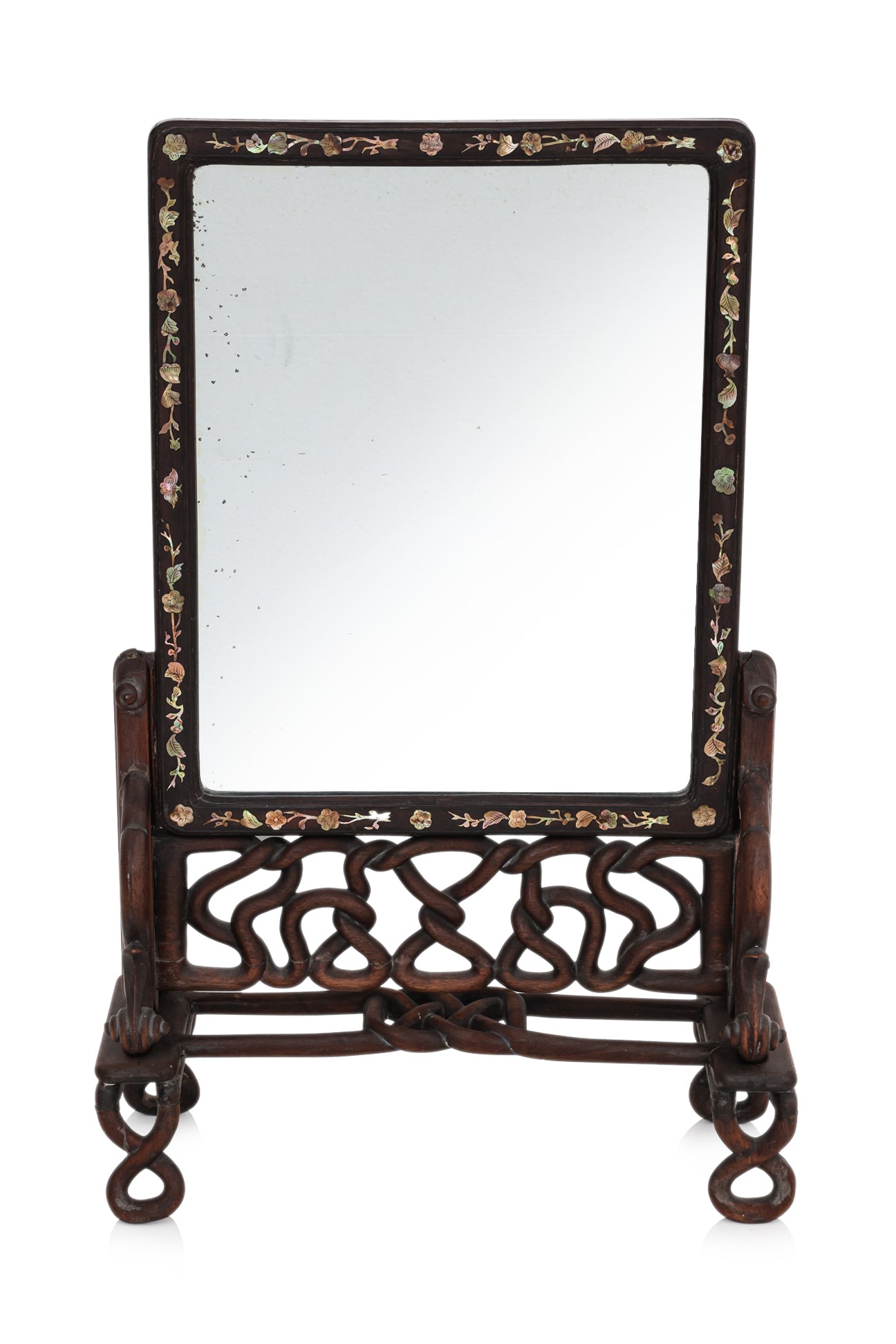 A MOTHER OF PEARL INLAID TABLE MIRROR