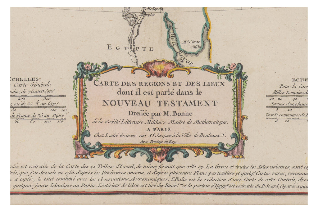 CARTE DES REGIONS ET DES LIEUX DONT IL EST PARLE DANS LE NOUVEAU TESTAMENT, RIGOBERT BONNE, 1771