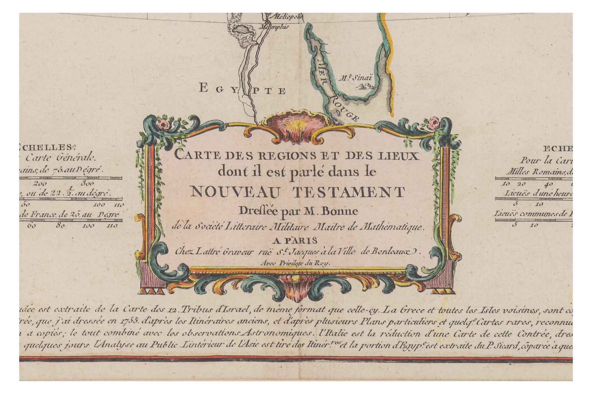 CARTE DES REGIONS ET DES LIEUX DONT IL EST PARLE DANS LE NOUVEAU TESTAMENT, RIGOBERT BONNE, 1771