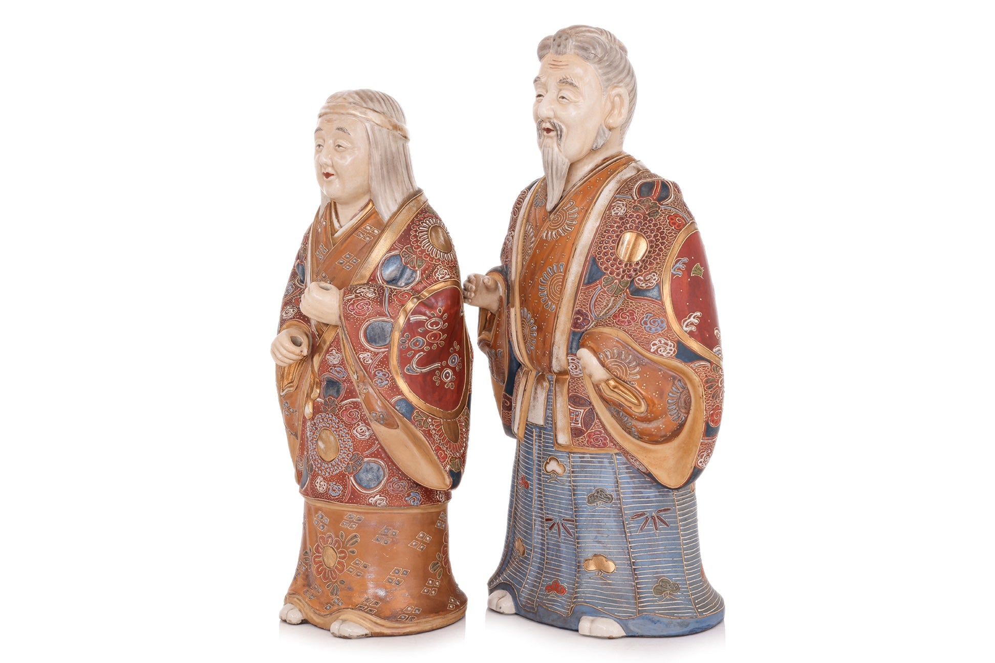 A LARGE PAIR OF KUTANI WARE TAKASAGO FIGURES