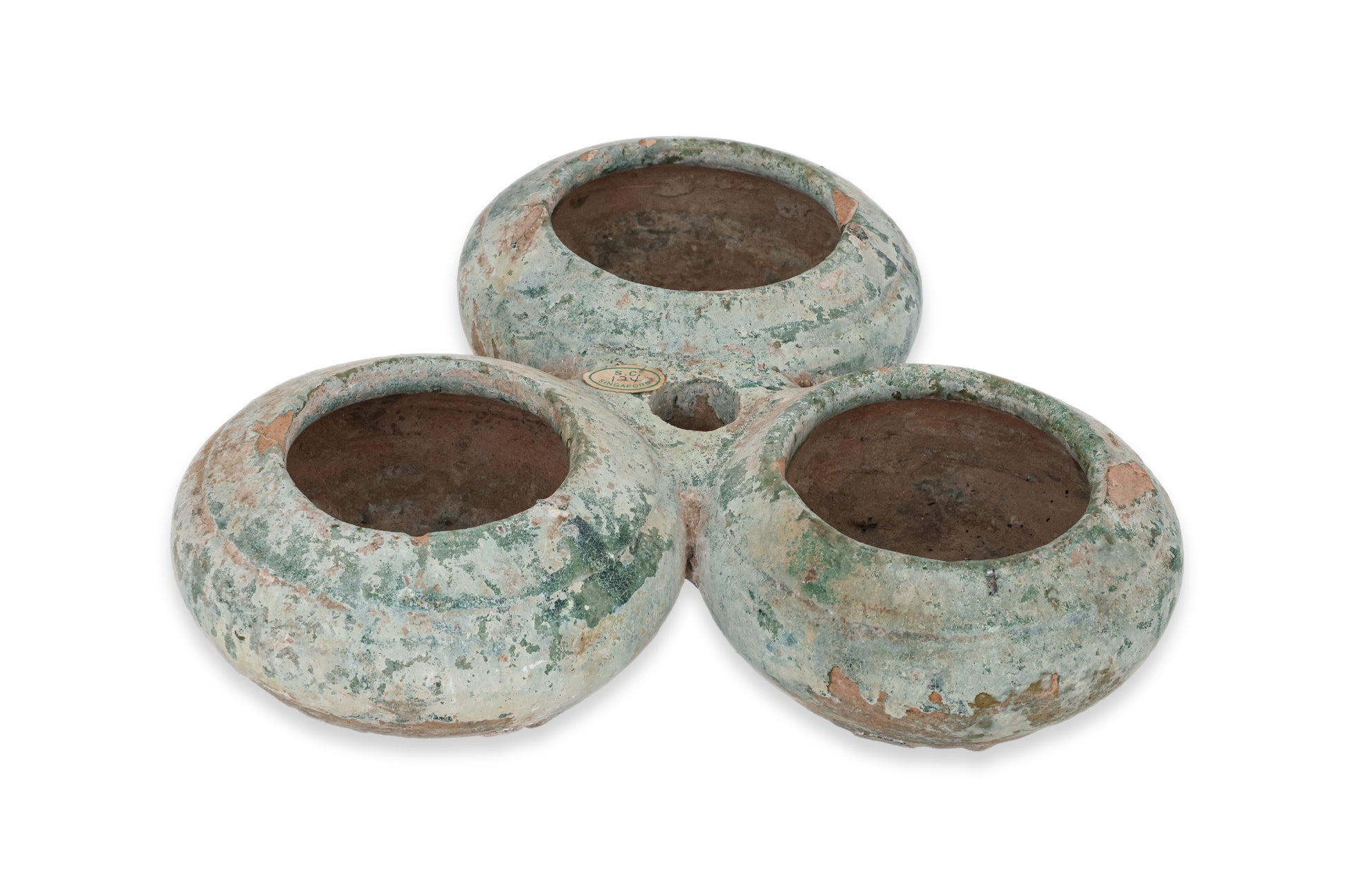 A GREEN-GLAZED MONEY BOX AND A TRIPLE-MOUTHED VESSEL
