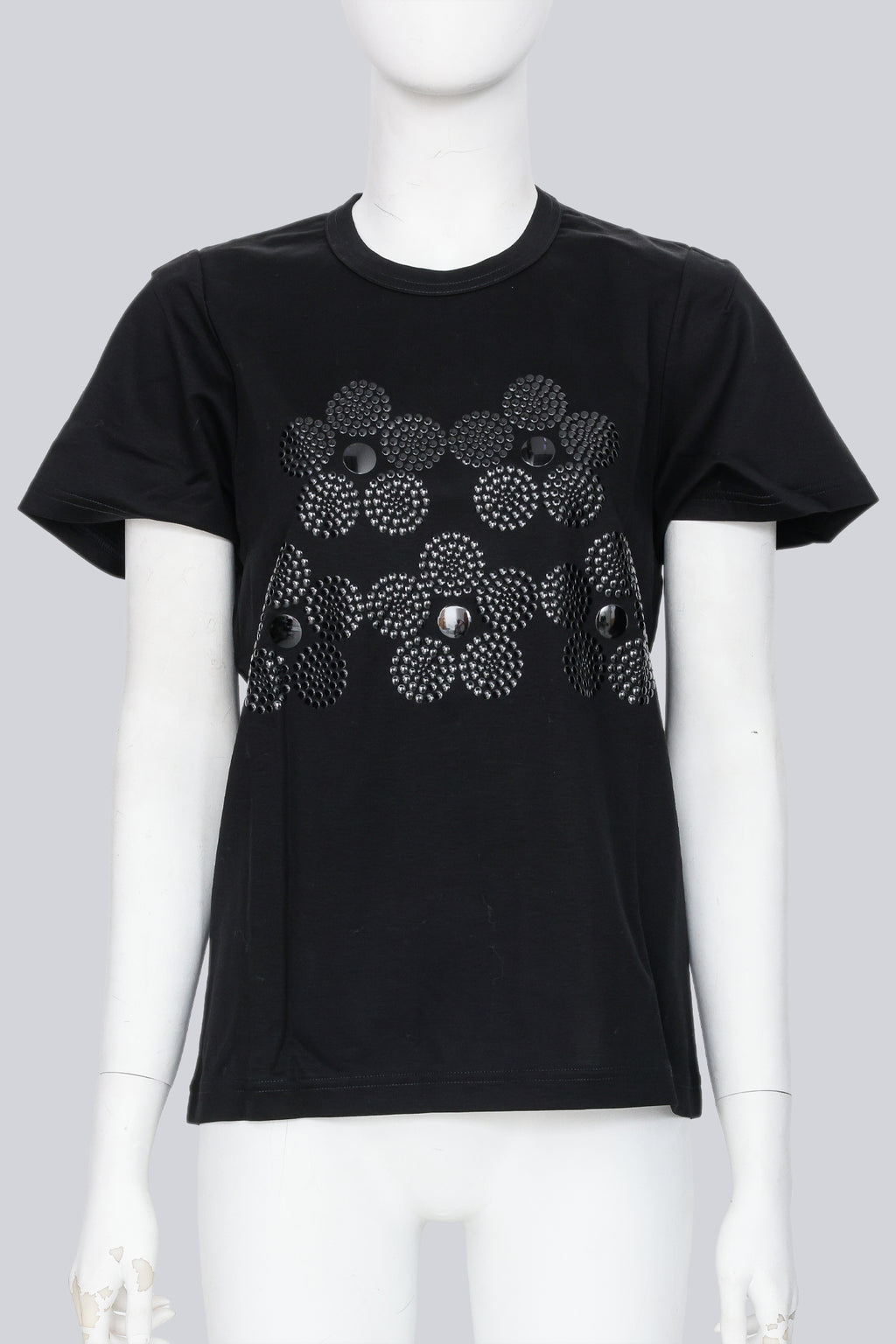 NOIR KEI NINOMIYA COMME DES GARCONS - A 2018 BLACK COTTON FLOWER STUDDED T-SHIRT
