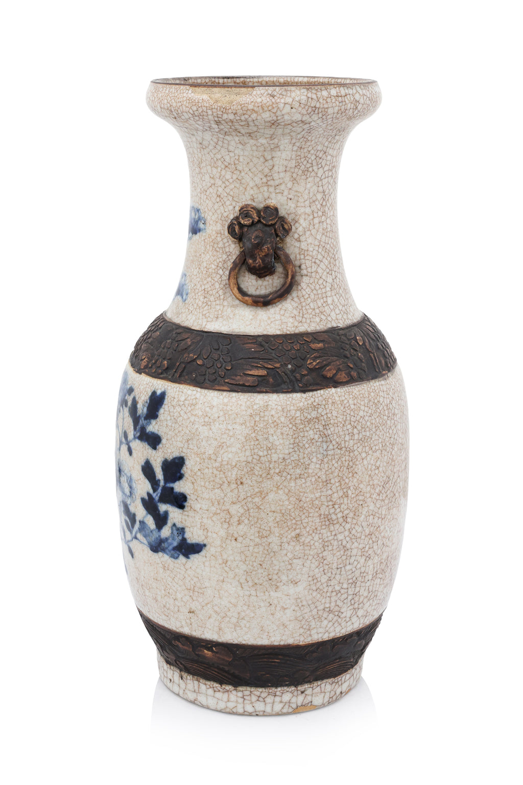 A LARGE NANKING BLUE AND WHITE BIRD AND FLOWER DECORATED VASE