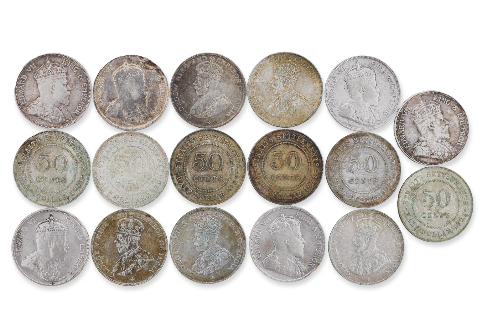 STRAITS SETTLEMENTS - EDWARD VII AND GEORGE V, 50 CENTS 1907-1921 (17)